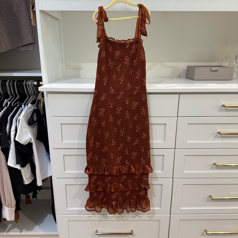 Abercrombie Rust/Brown Midi Dress with Ruffles
